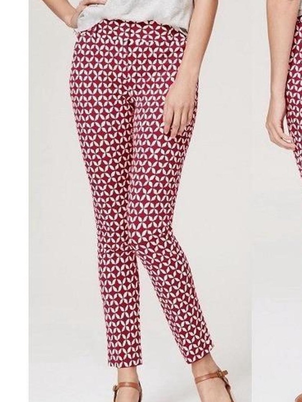 Loft Ann Taylor Marisa skinny red white patterned trouser pants size 14